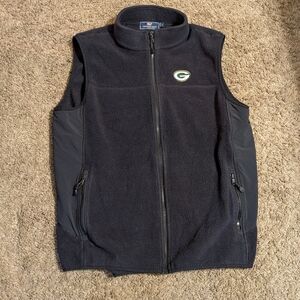Vineyard Vines Green Bay Packers Fleece Vest Men's Large Full Zip Pockets Black